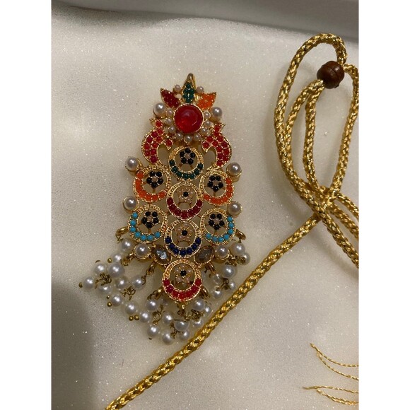 Nauratan Choker Jewelry Set Semi Precious stone Indian Pakistani Bridalwear NWT - Picture 7 of 12